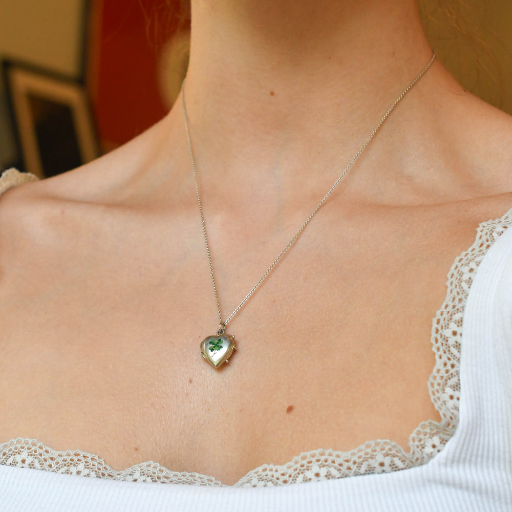 Victorian Silver Lucky Enamel Clover Heart Charm