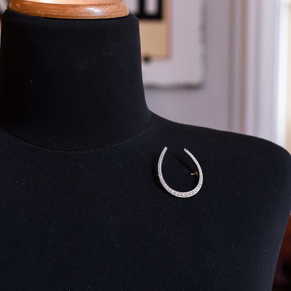 Edwardian Pearl Lucky Horseshoe Brooch