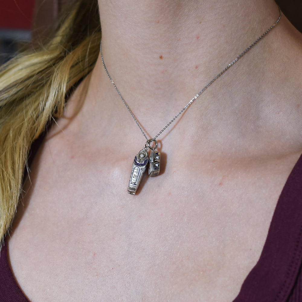 Egyptian Revival Enamel Moses & Sarcophagus Pendants