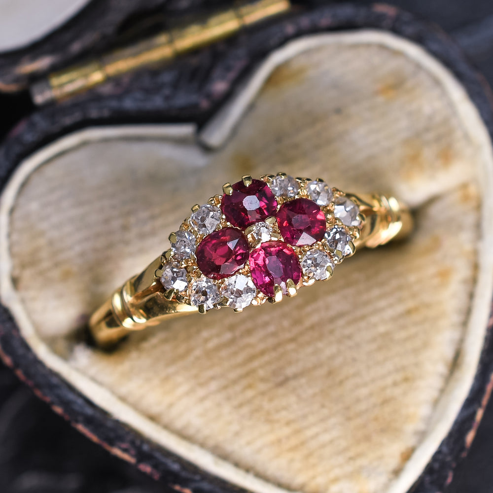Edwardian Ruby & Diamond Cluster Ring