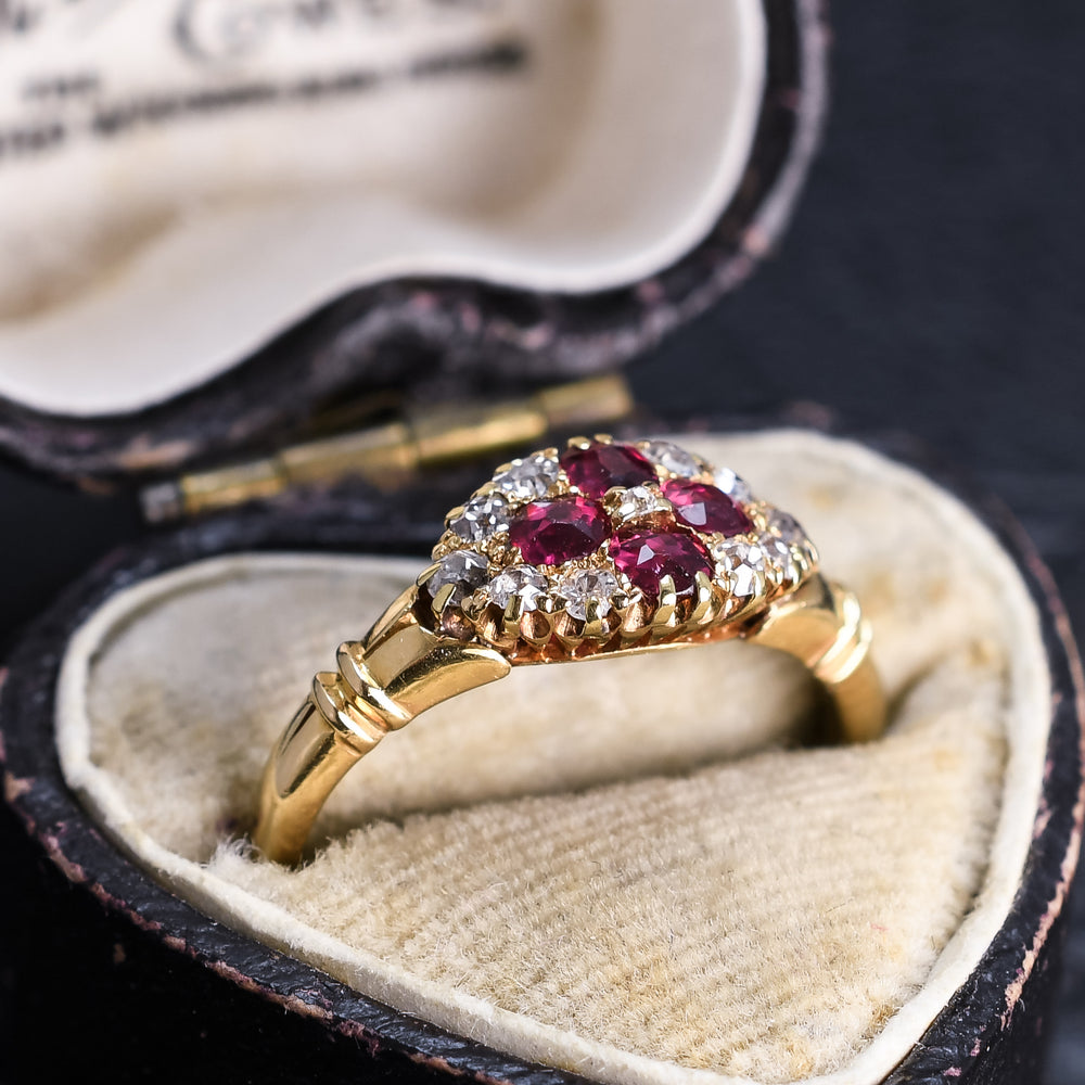 Edwardian Ruby & Diamond Cluster Ring