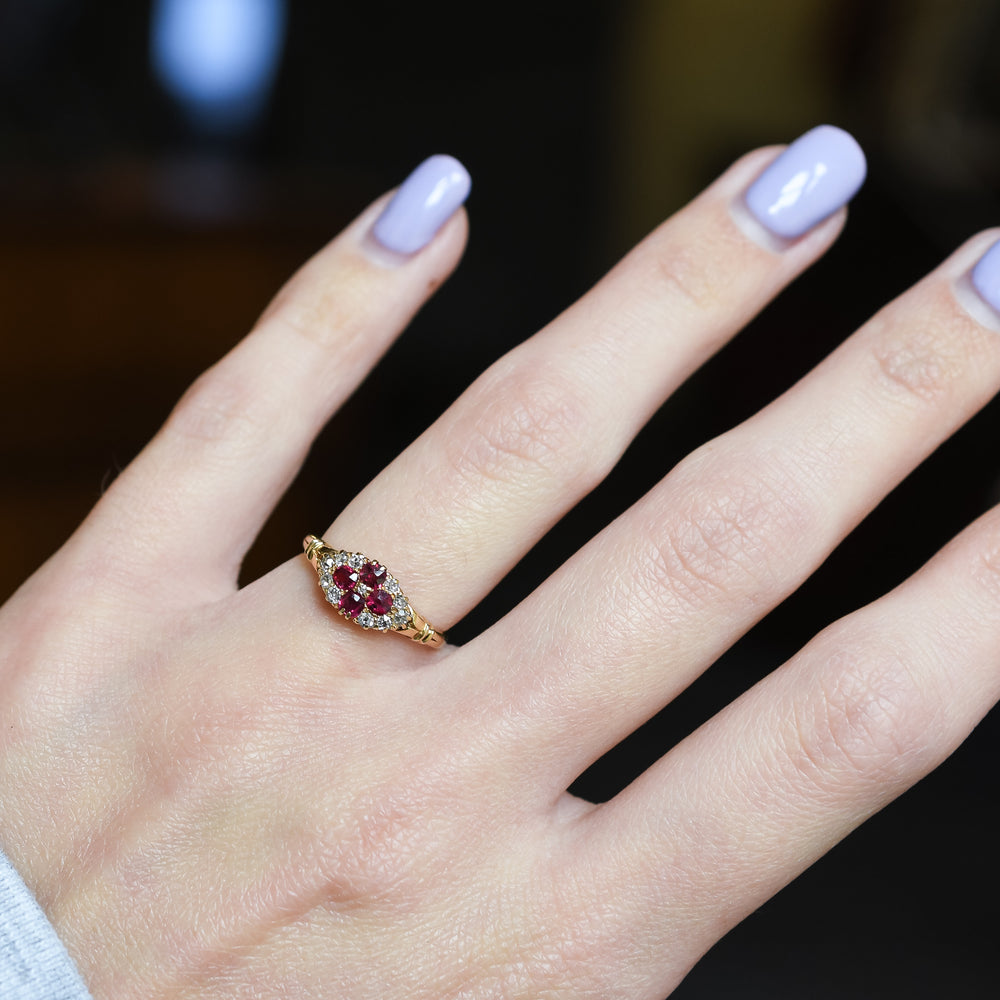 Edwardian Ruby & Diamond Cluster Ring