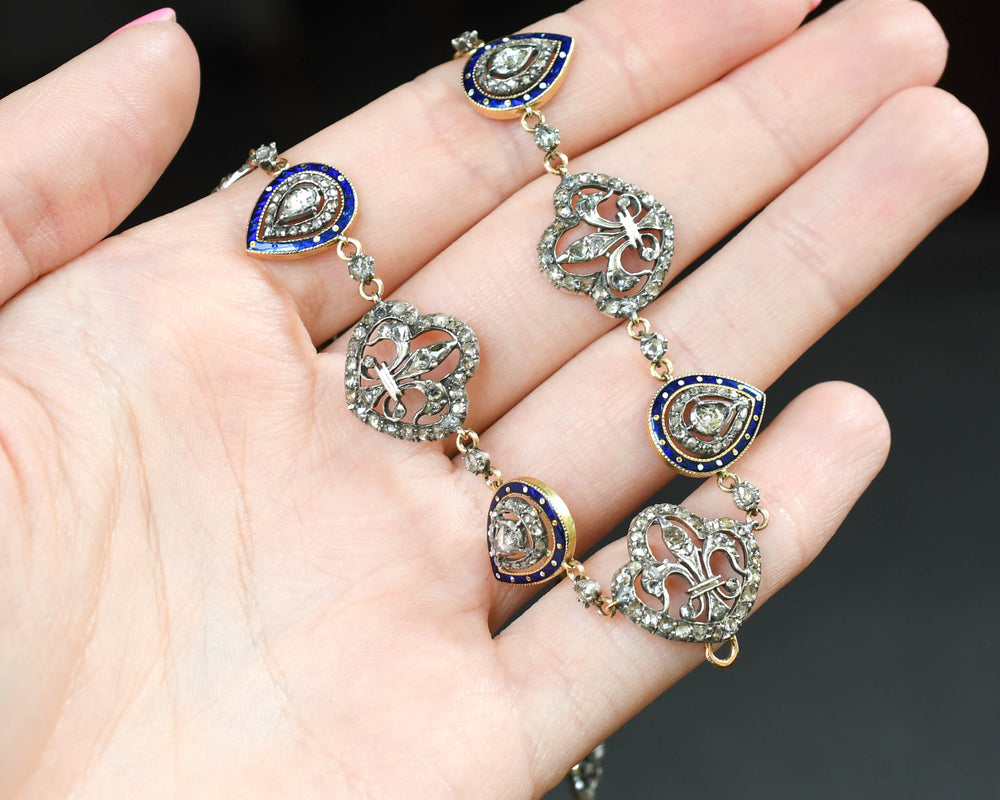 The July Monarchy Diamond & Enamel Fleur-De-Lys Boxed Necklace