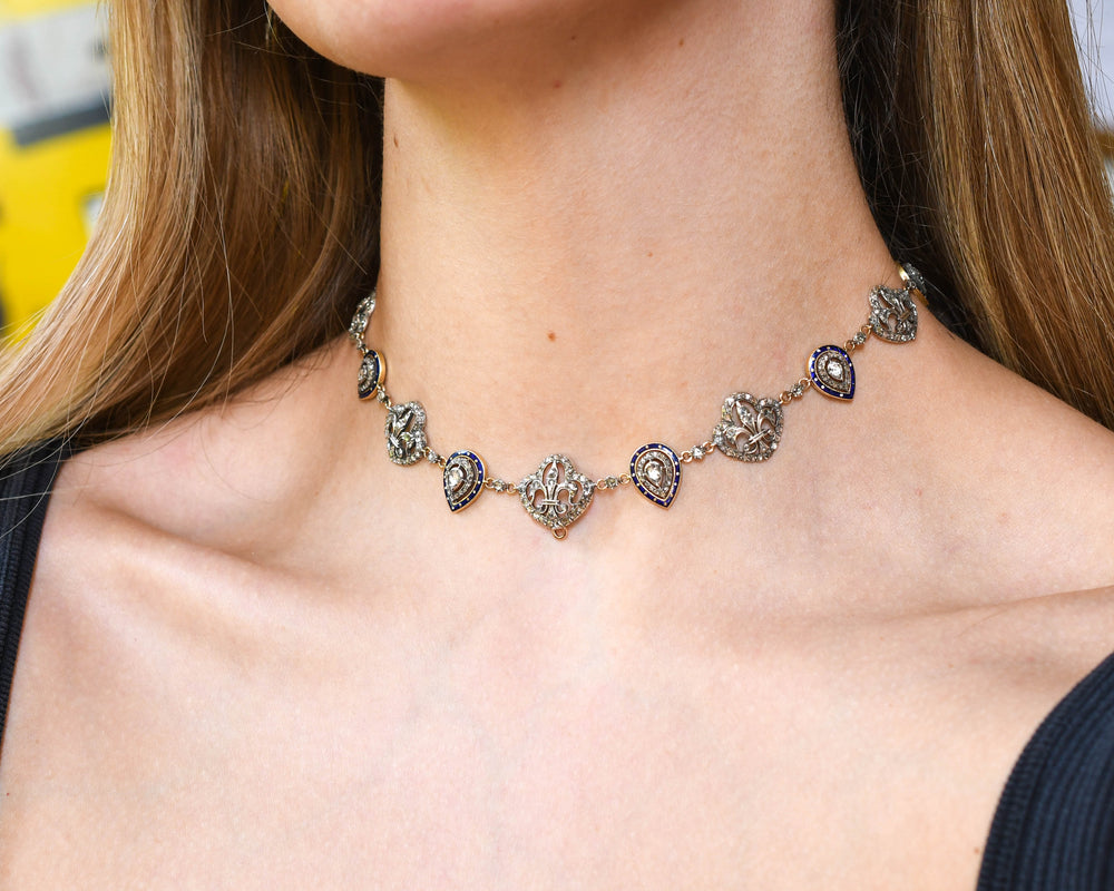 The July Monarchy Diamond & Enamel Fleur-De-Lys Boxed Necklace