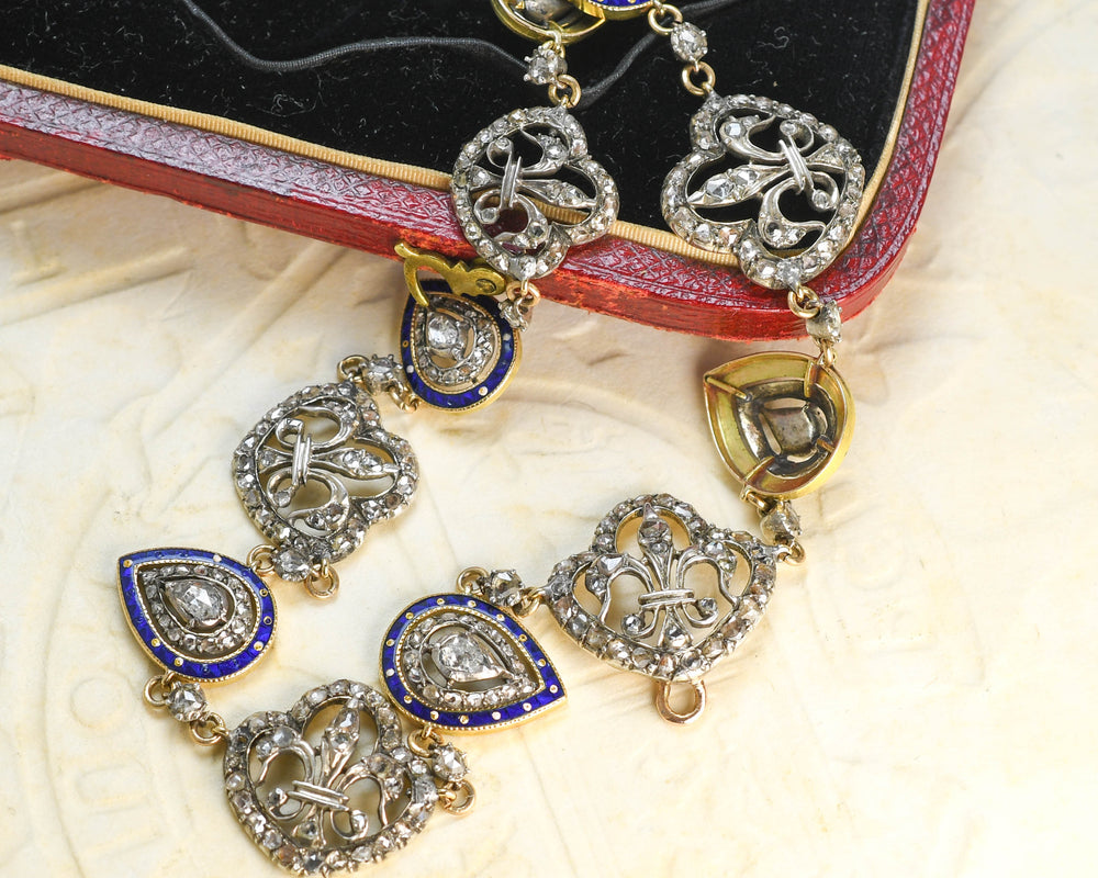 The July Monarchy Diamond & Enamel Fleur-De-Lys Boxed Necklace