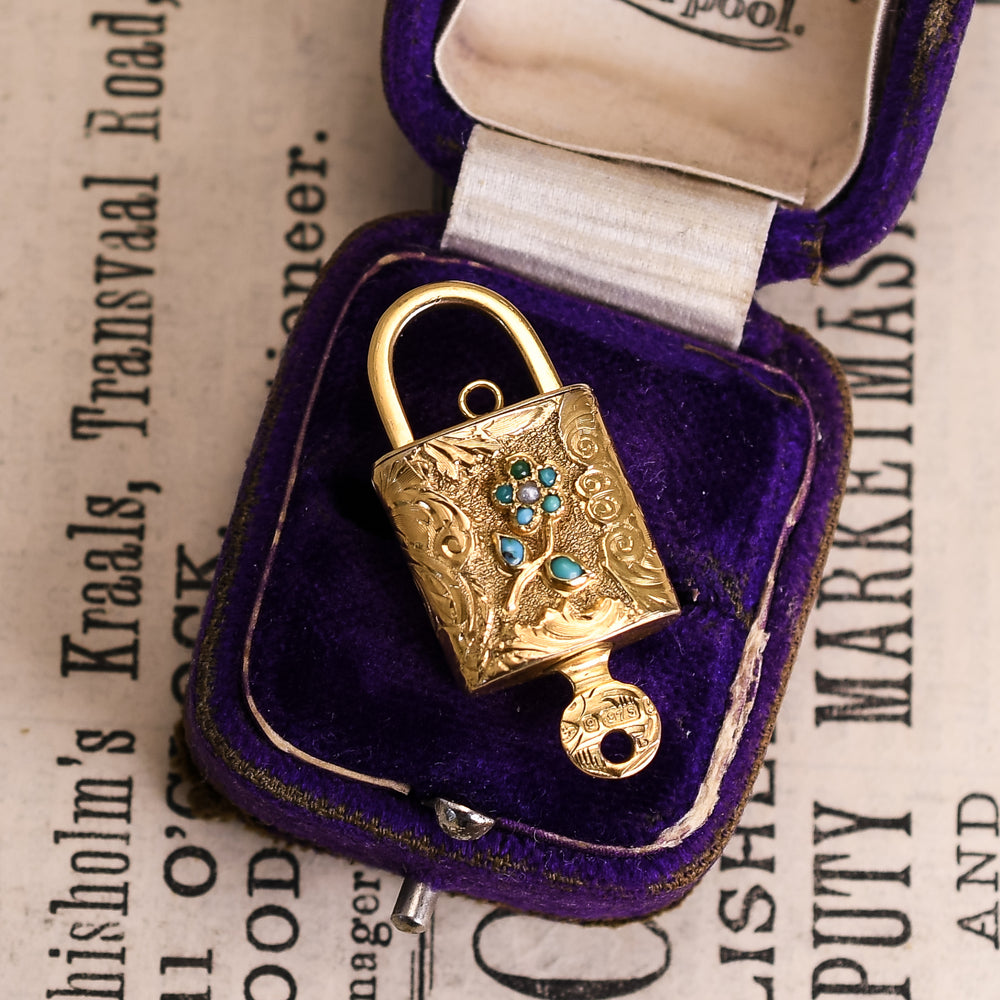 Georgian Turquoise Padlock & Key Charm