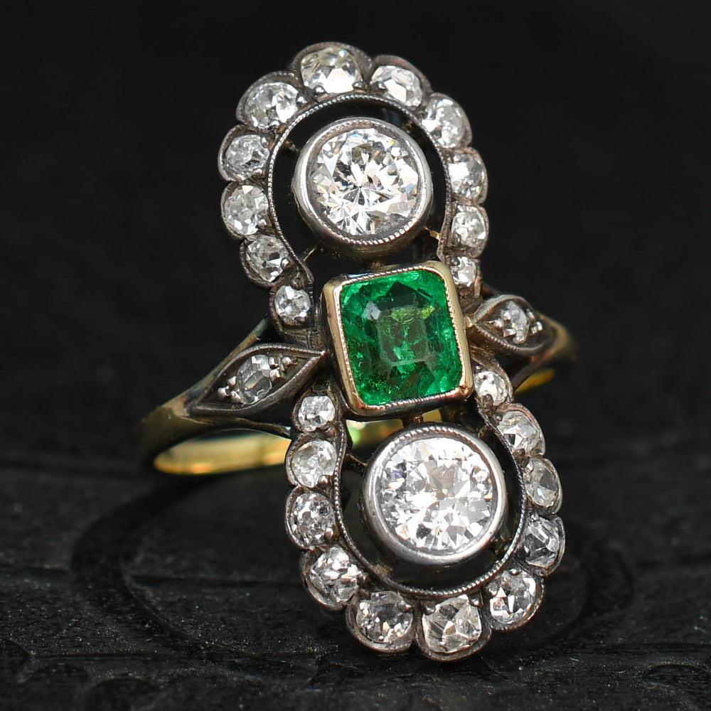 Victorian Emerald & Diamond Bow Cluster Ring