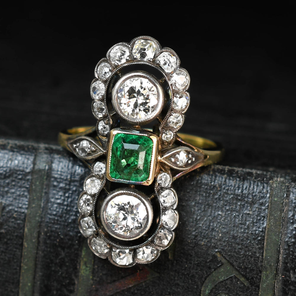 Victorian Emerald & Diamond Bow Cluster Ring