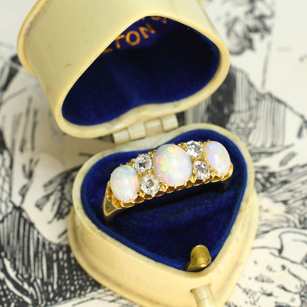 Victorian Opal & Diamond Ring with Heart Box