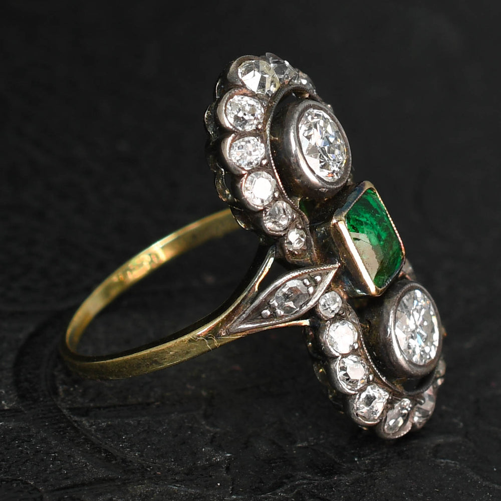 Victorian Emerald & Diamond Bow Cluster Ring