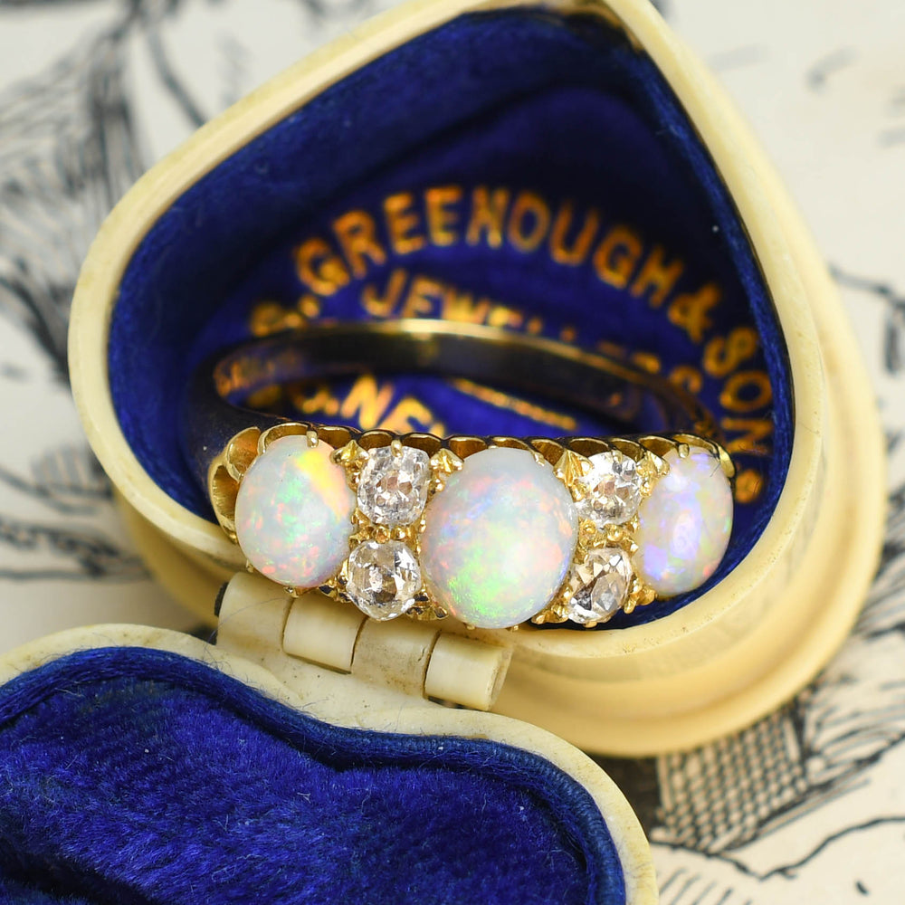 Victorian Opal & Diamond Ring with Heart Box