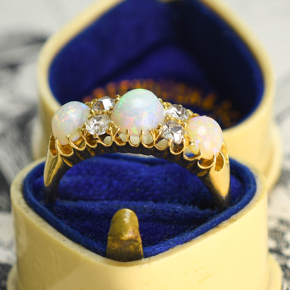 Victorian Opal & Diamond Ring with Heart Box