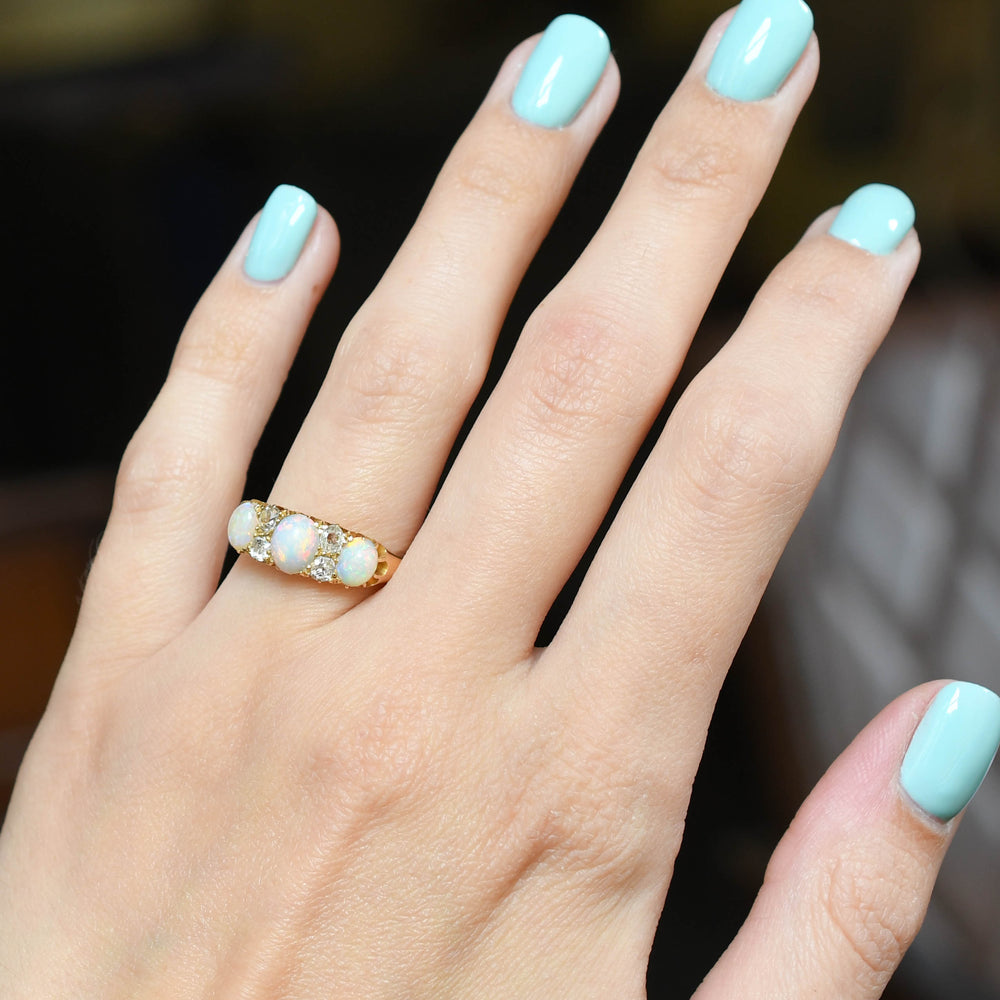 Victorian Opal & Diamond Ring with Heart Box