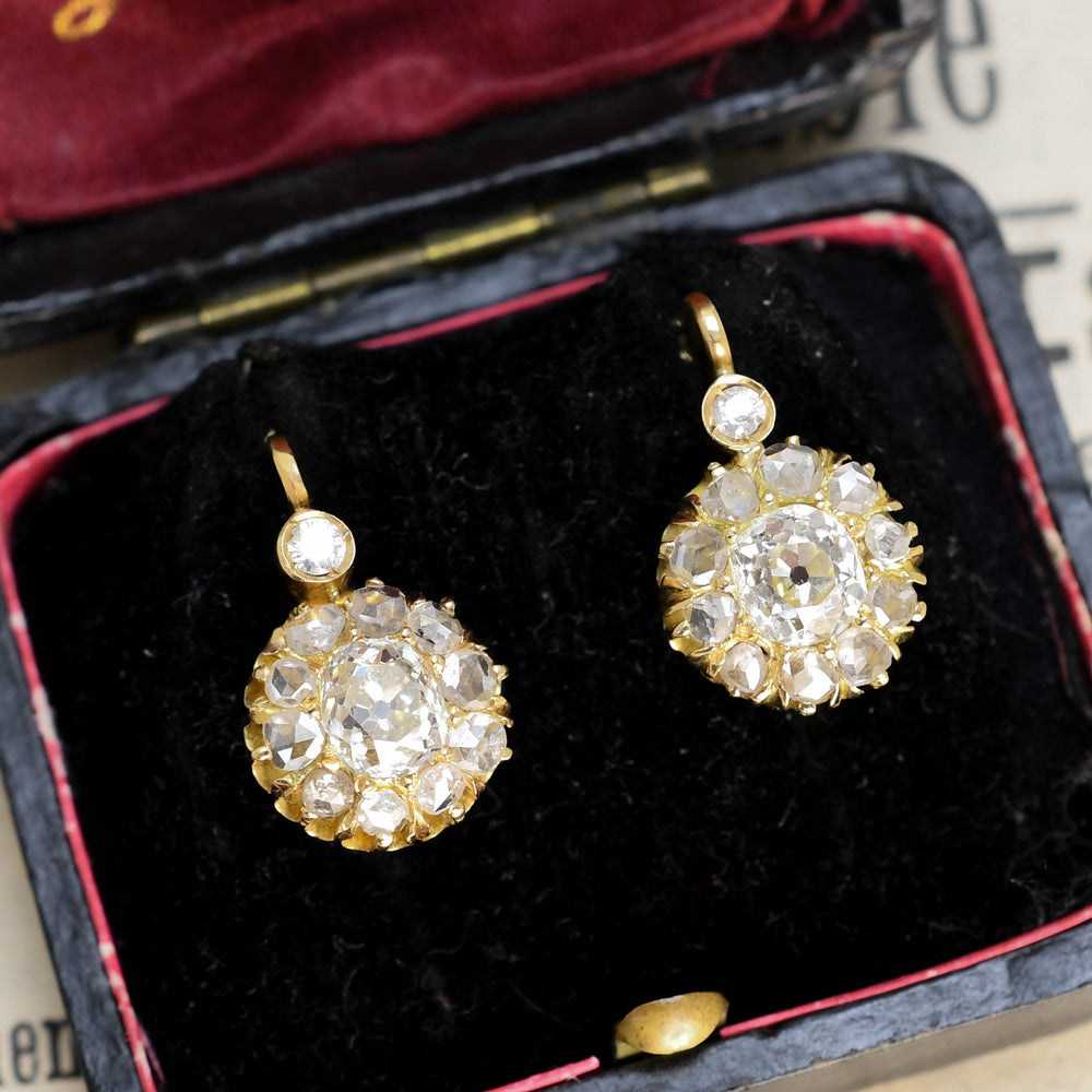 Victorian Diamond Flower Cluster Earrings