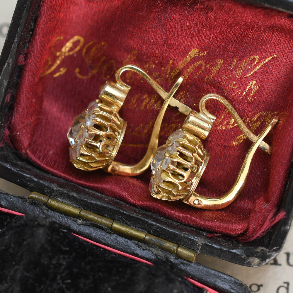 Victorian Diamond Flower Cluster Earrings