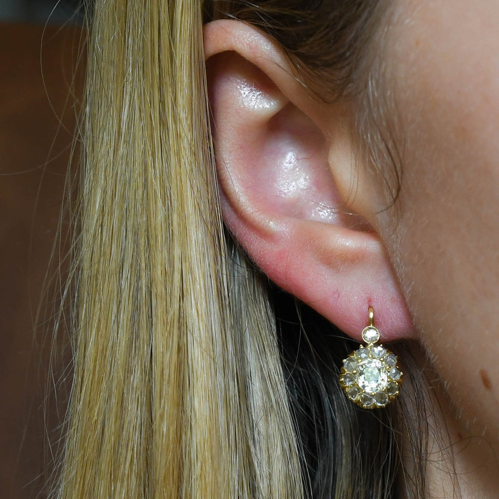 Victorian Diamond Flower Cluster Earrings