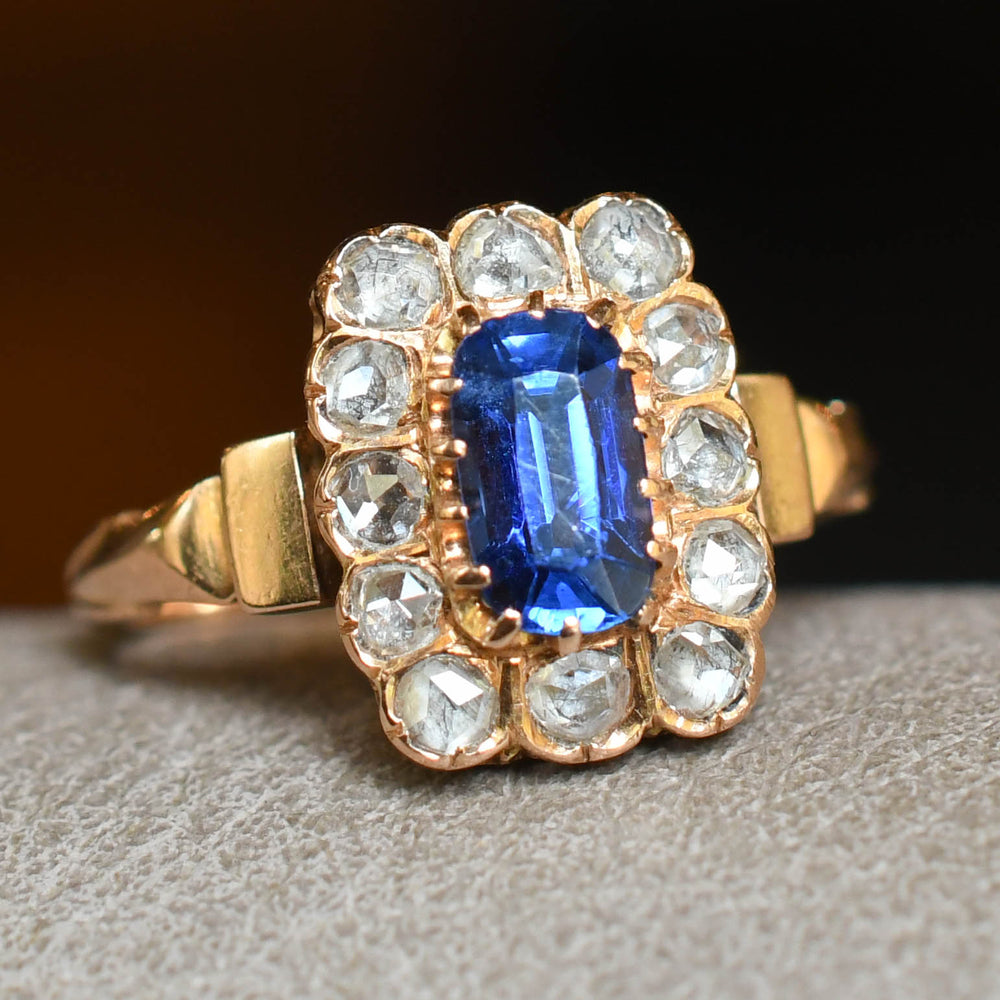 Victorian Sapphire & Rose Cut Diamond Cluster Ring