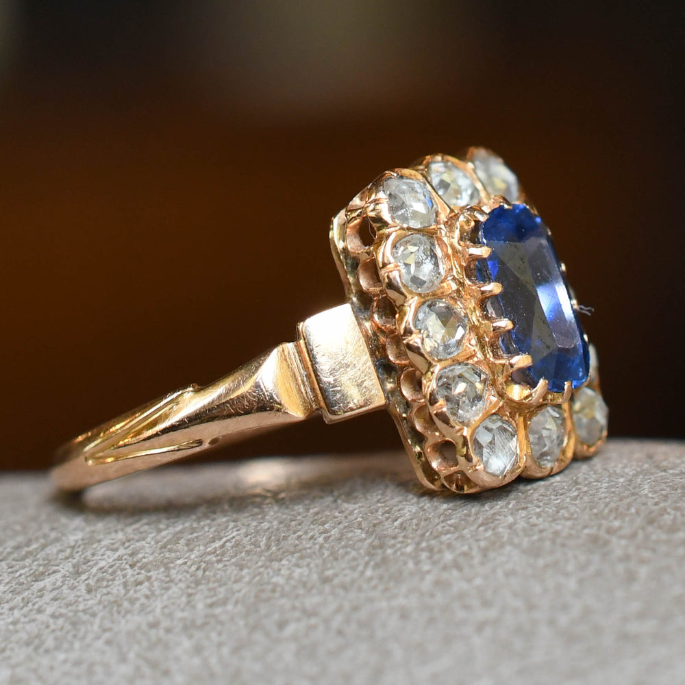 Victorian Sapphire & Rose Cut Diamond Cluster Ring