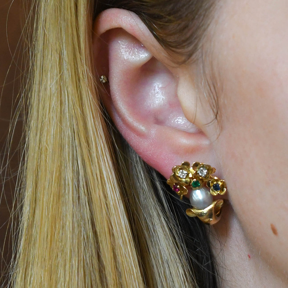 Vintage Sultan with Flowers Brooch & Earrings Set