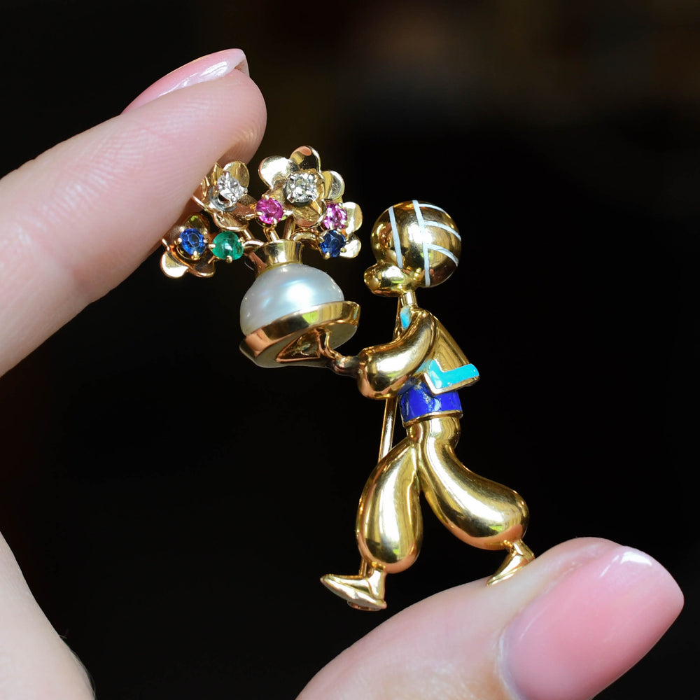 Vintage Sultan with Flowers Brooch & Earrings Set