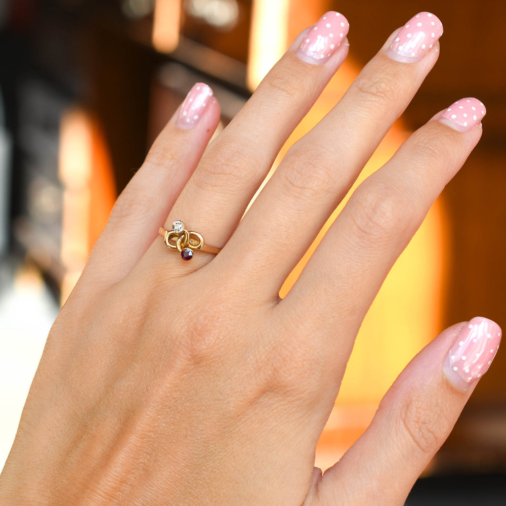 Art Nouveau Ruby & Diamond Lover's Knot Twist Ring
