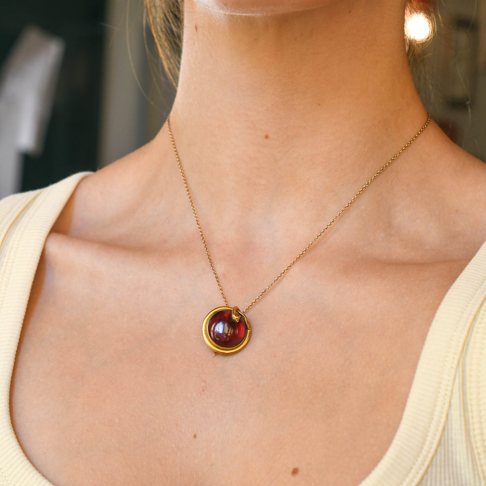 Victorian Garnet Cabochon Snake Locket Brooch