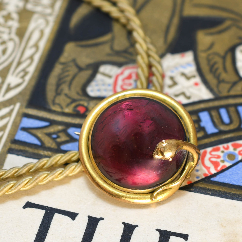Victorian Garnet Cabochon Snake Locket Brooch