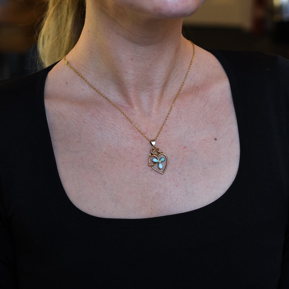 Art Nouveau Turquoise & Pearl Heart Pendant