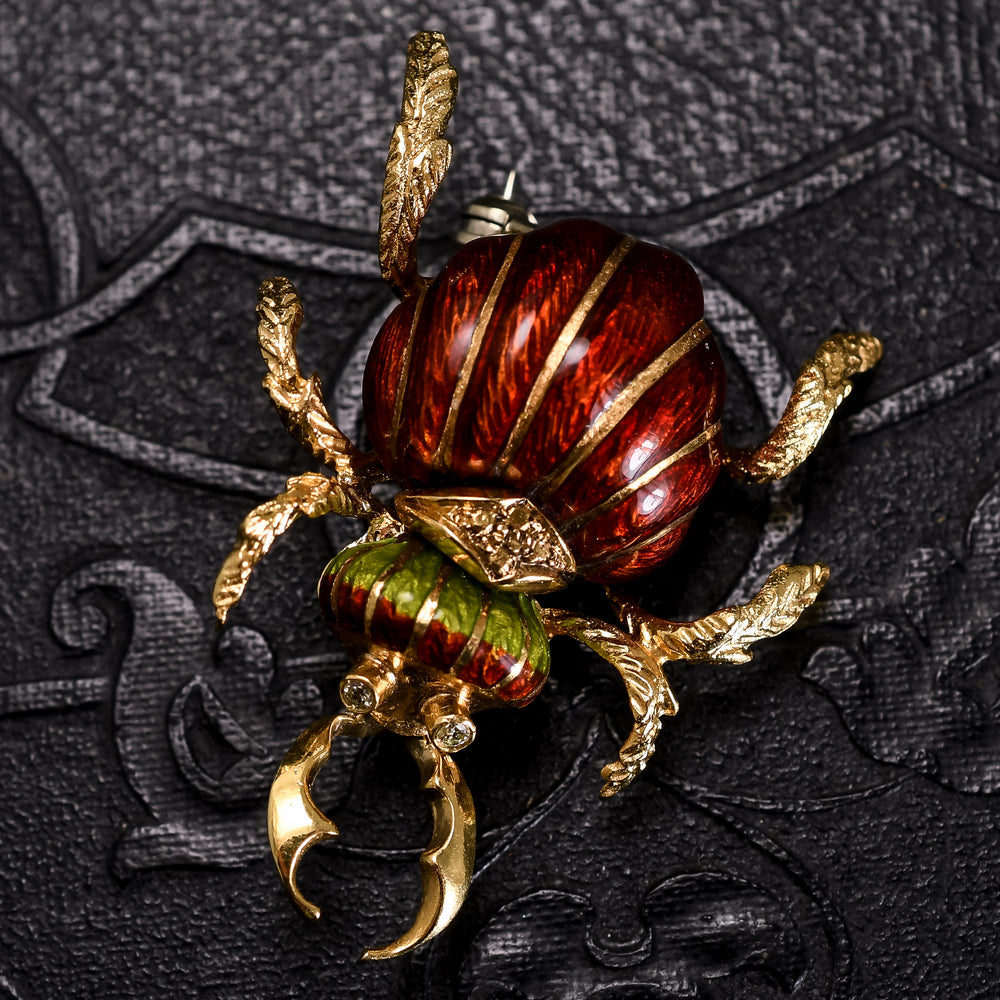 Vintage Diamond & Enamel Beetle Brooch