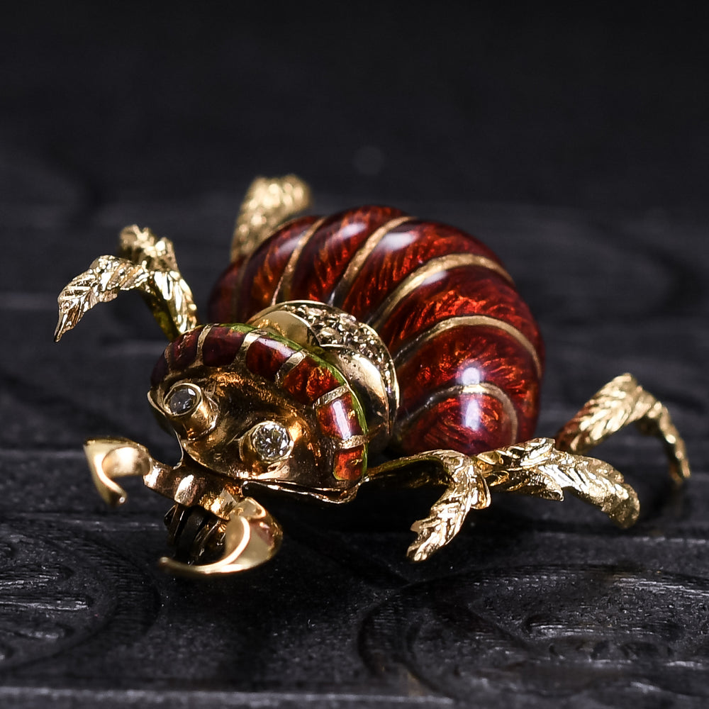 Vintage Diamond & Enamel Beetle Brooch