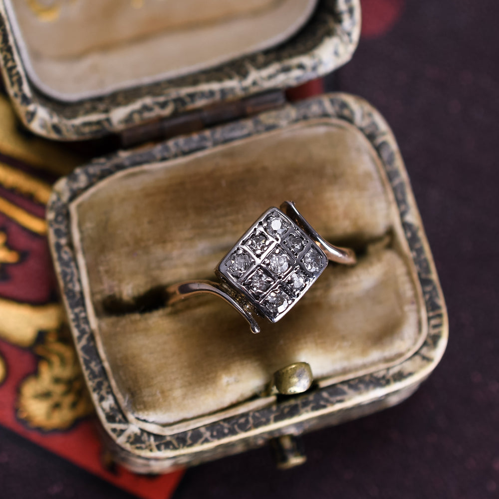 Art Deco Diamond Square Cluster Crossover Ring