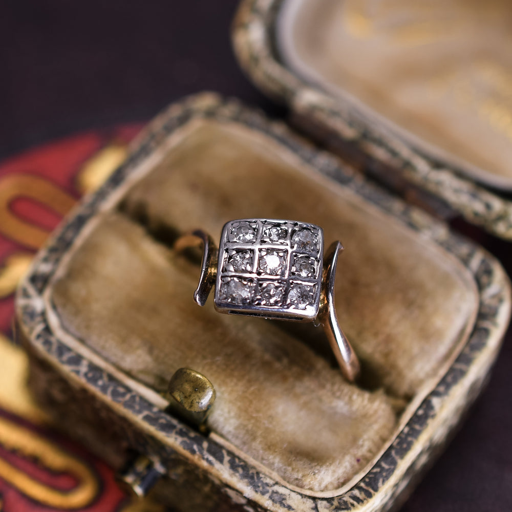 Art Deco Diamond Square Cluster Crossover Ring