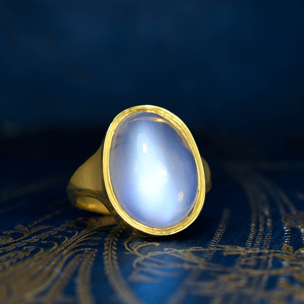 Oversized 16ct Moonstone 22k Gold Solitaire Ring