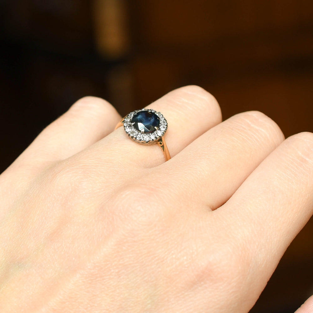 1930's Sapphire & Diamond Round Cluster Ring