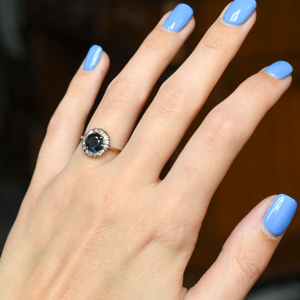 1930's Sapphire & Diamond Round Cluster Ring