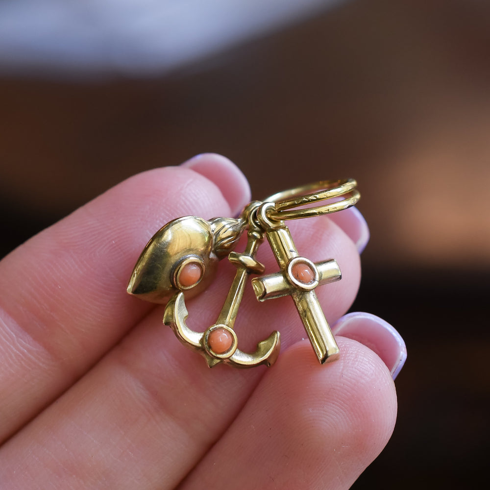 Victorian Coral Hope, Faith & Charity Charms