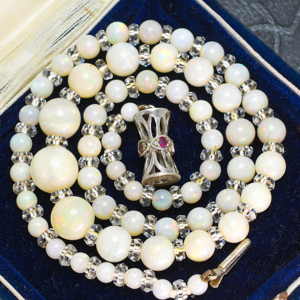 1930's Opal & Rock Crystal Bead Necklace