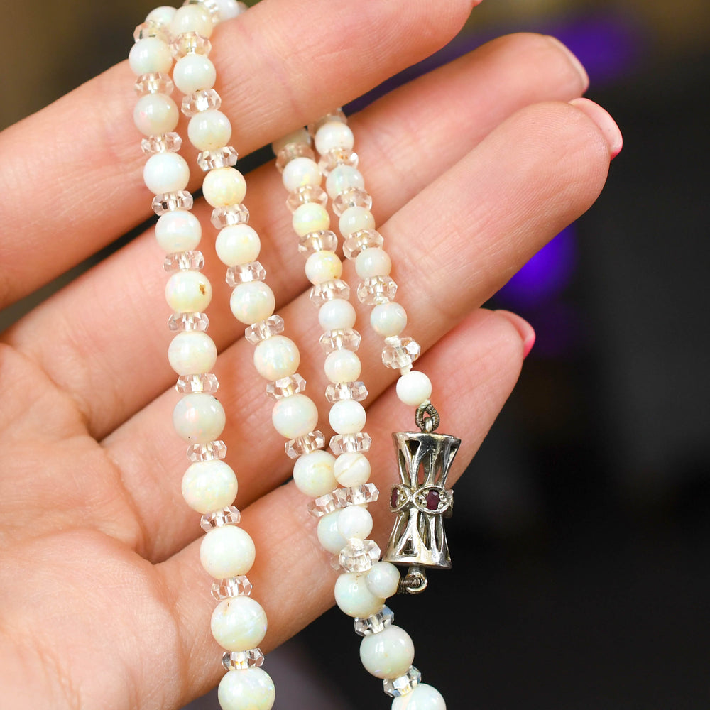 1930's Opal & Rock Crystal Bead Necklace