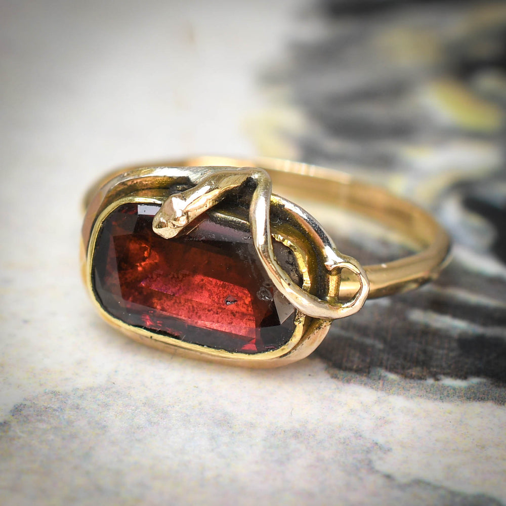 Georgian Flat Cut Garnet Snake Ring