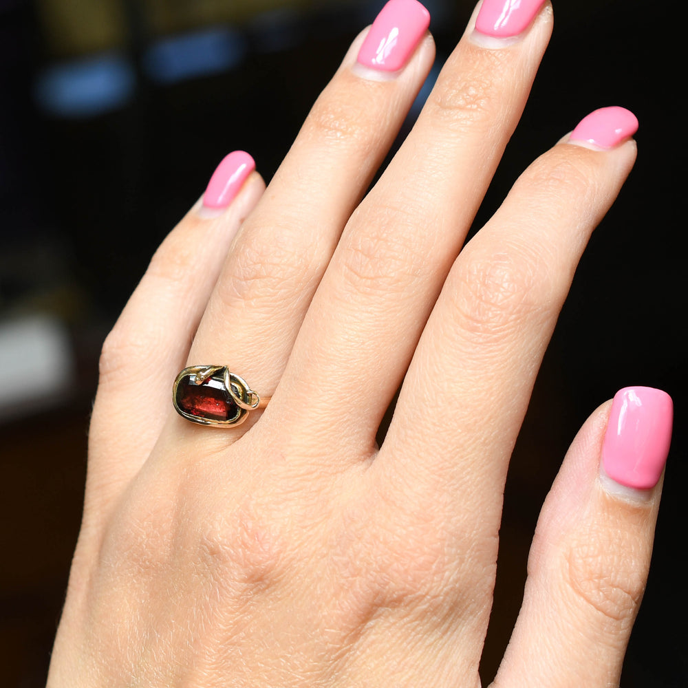 Georgian Flat Cut Garnet Snake Ring