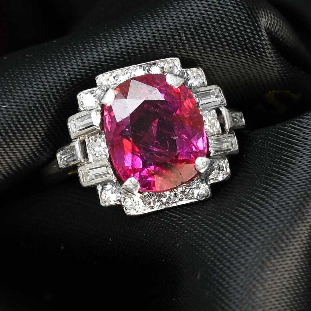 Art Deco 3.10ct Burma Ruby & Diamond Cluster Ring