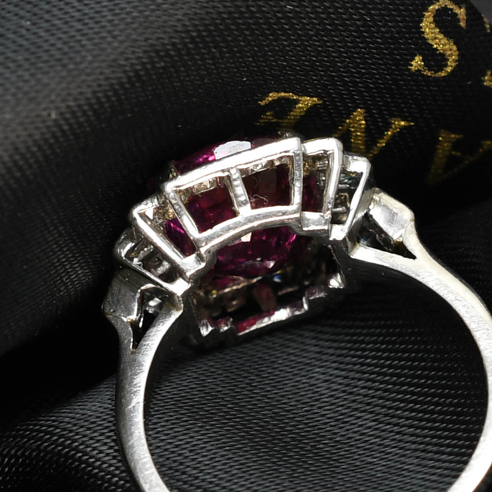 Art Deco 3.10ct Burma Ruby & Diamond Cluster Ring