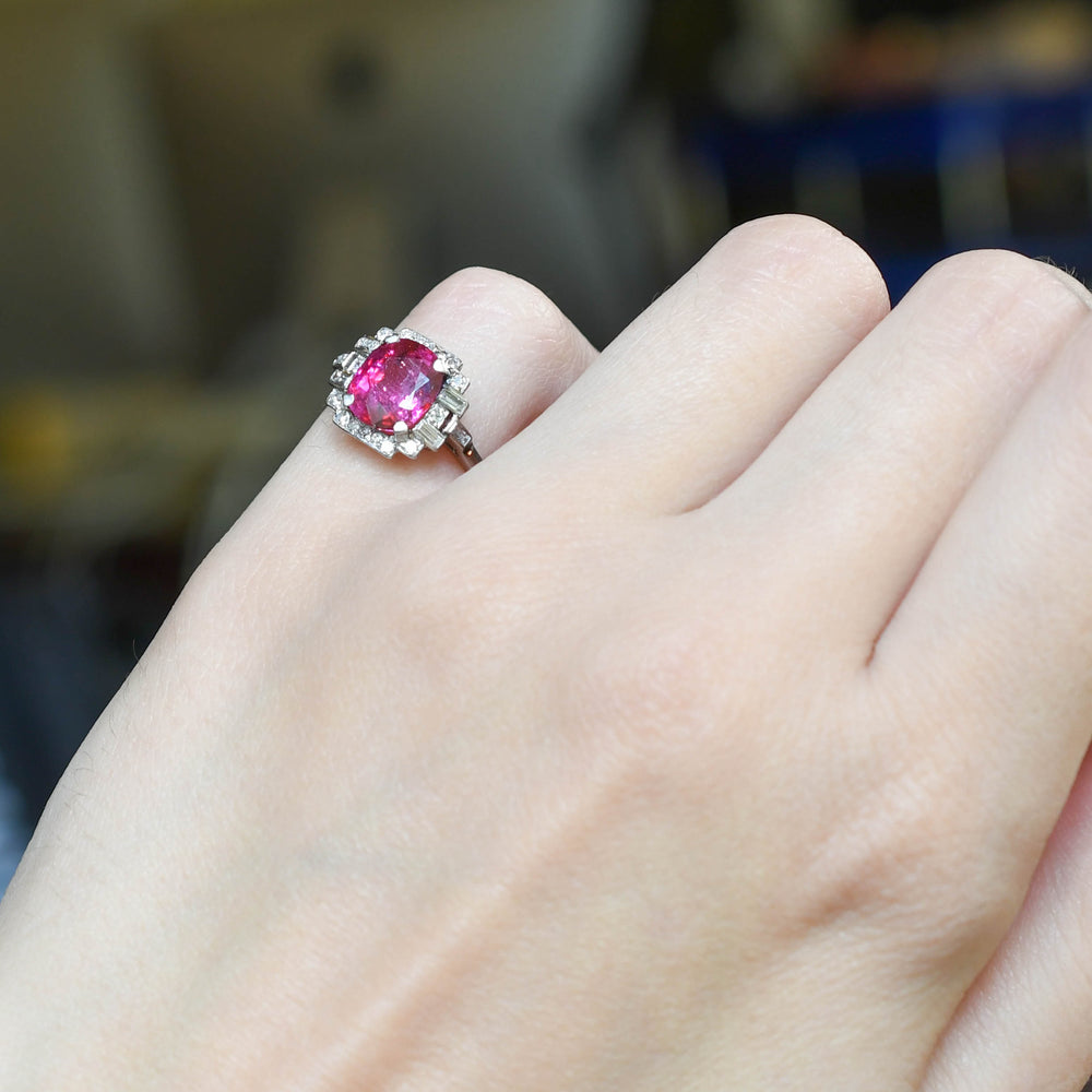 Art Deco 3.10ct Burma Ruby & Diamond Cluster Ring