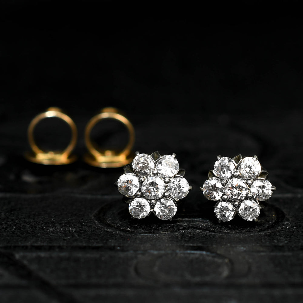 Victorian Diamond Flower Cluster Earrings
