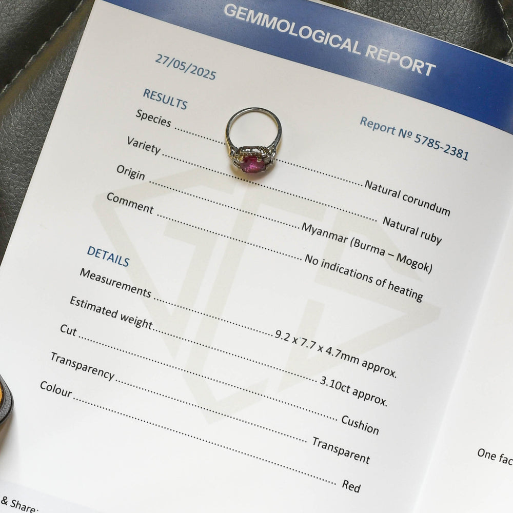 Art Deco 3.10ct Burma Ruby & Diamond Cluster Ring