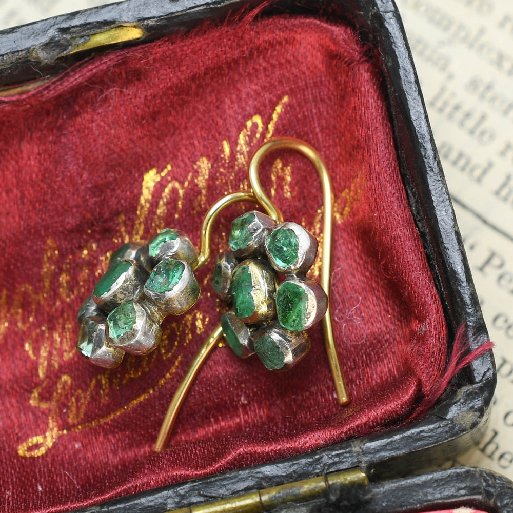 17th Century Emerald Flower Cluster Earrings
