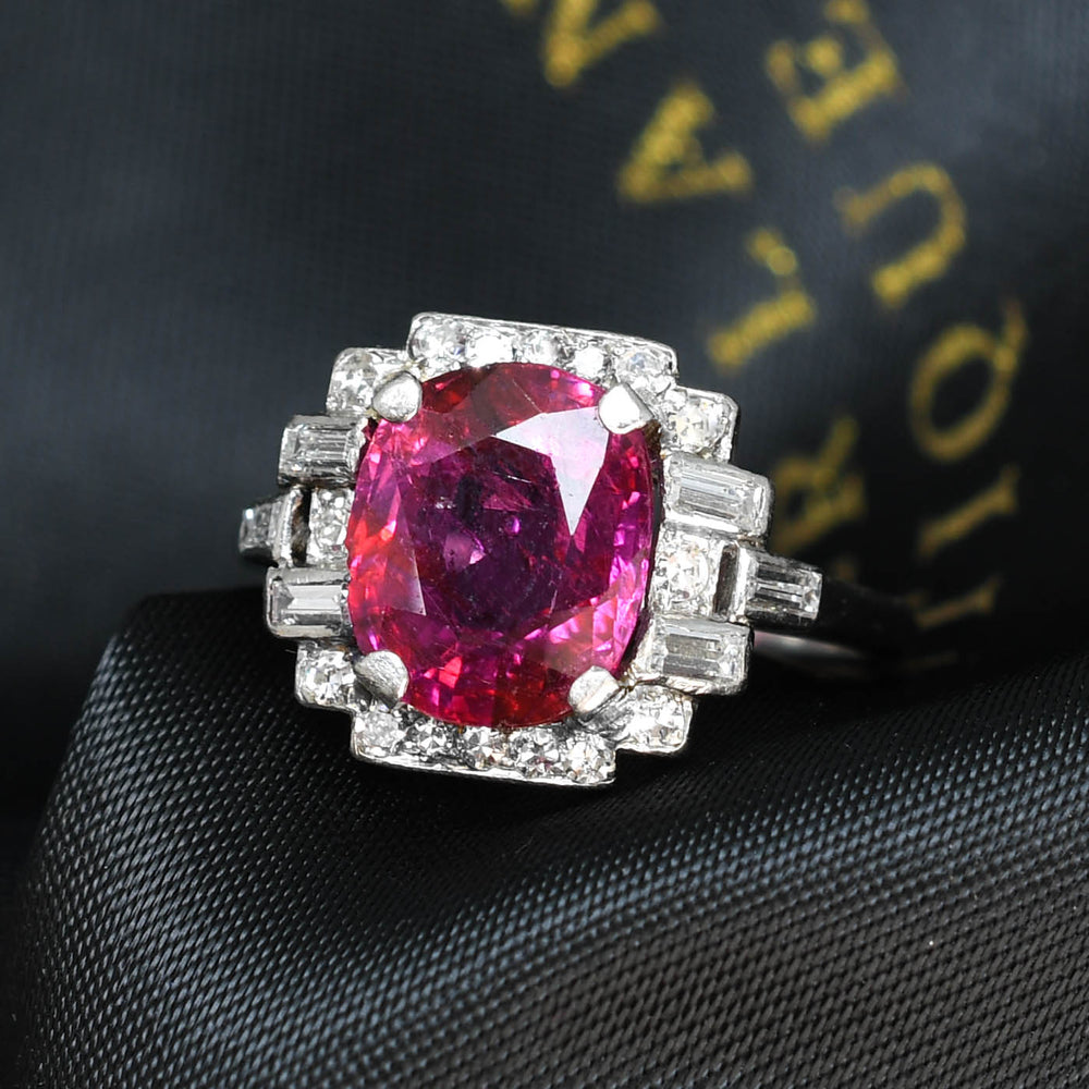 Art Deco 3.10ct Burma Ruby & Diamond Cluster Ring