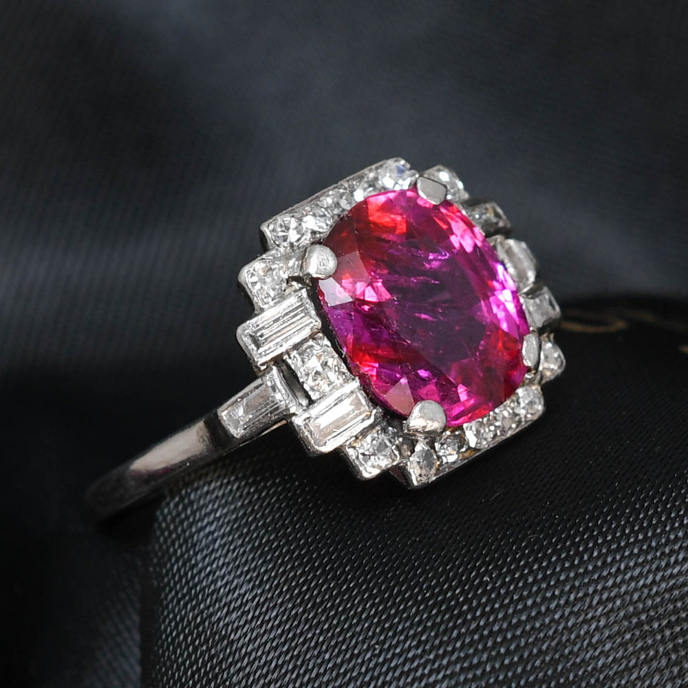 Art Deco 3.10ct Burma Ruby & Diamond Cluster Ring