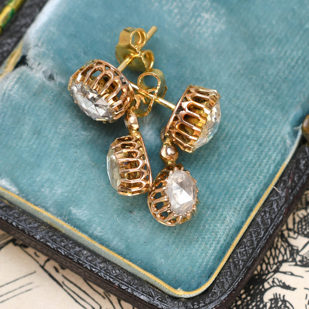 Georgian French Rose Cut Diamond Drop Earrings