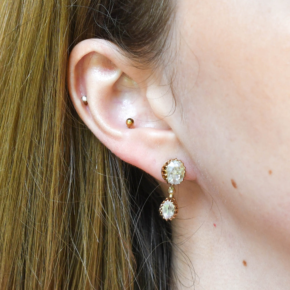 Georgian French Rose Cut Diamond Drop Earrings